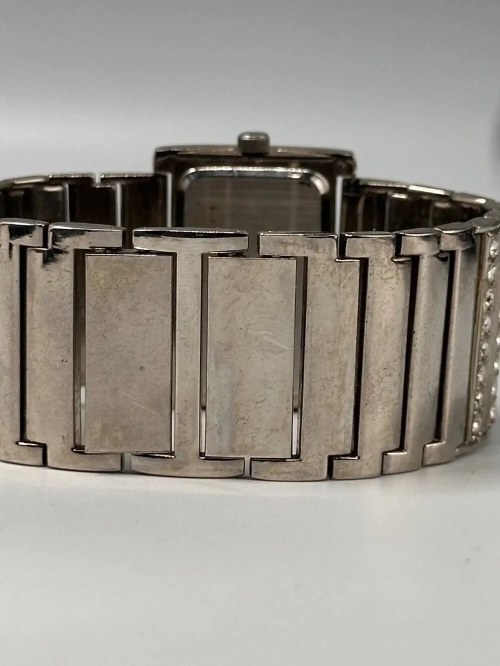 Mark by Avon Watch Womens Silver Tone Square Dial Rhinestones New Battery 7.5